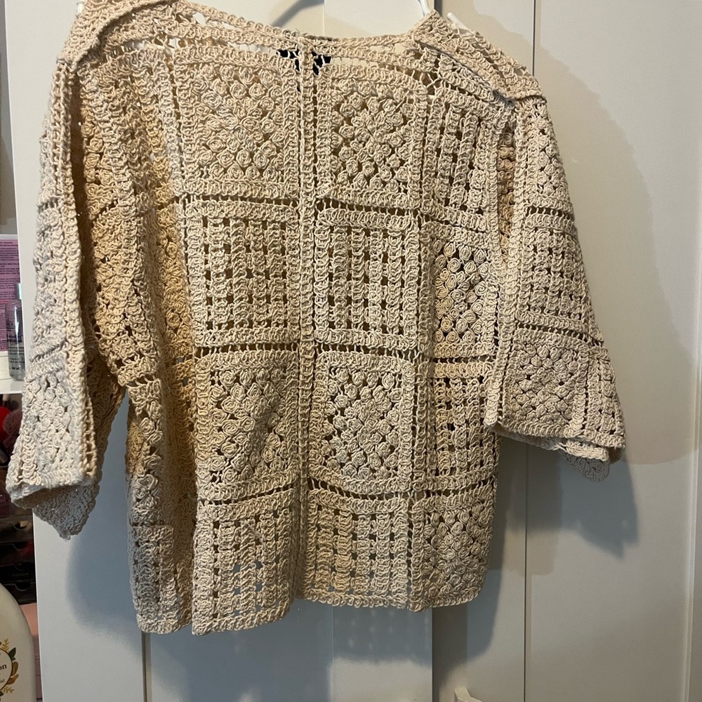 Beige Crochet Button-Up Sweater - Picture 5 of 5
